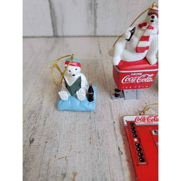 Polar bear Coca-Cola soda dispenser machine ornament Xmas set variety - Picture 3 of 8